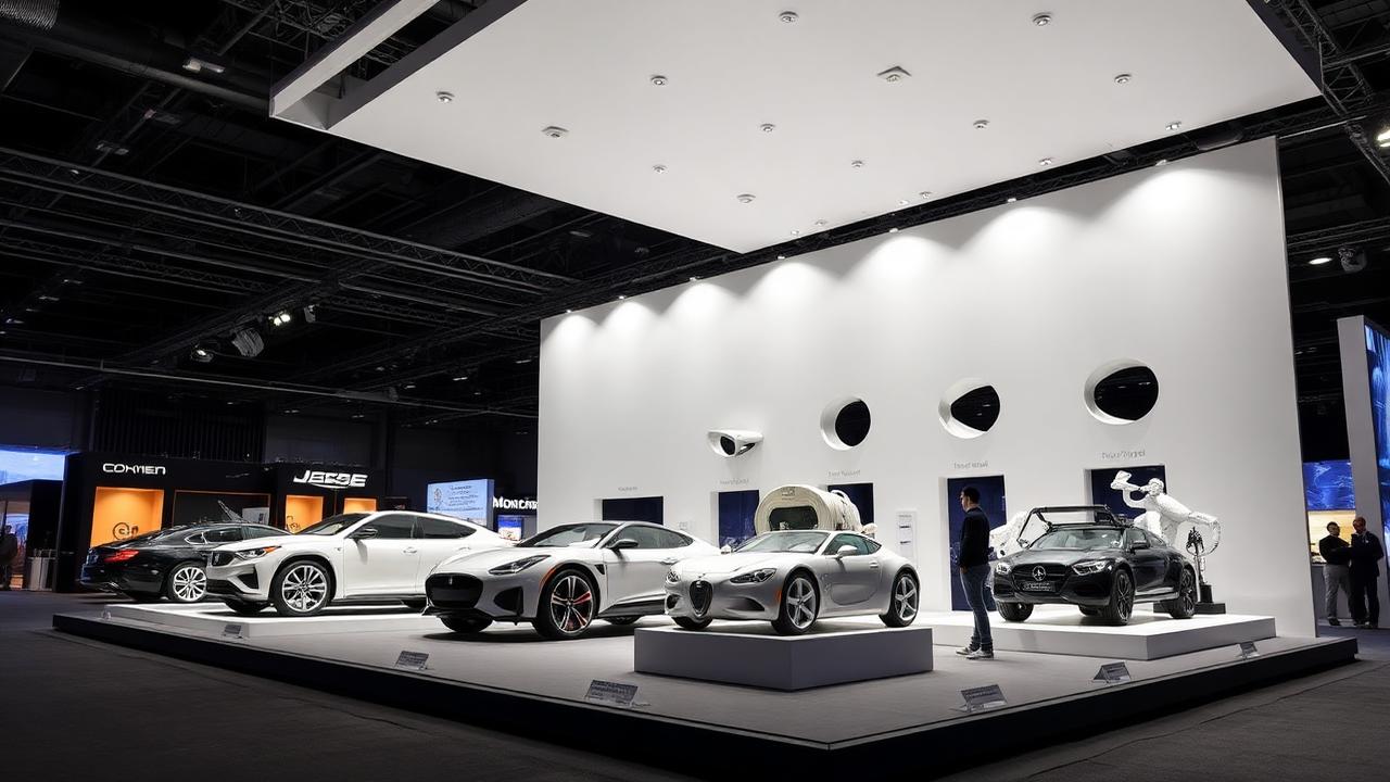 Exhibition stand with 3D-printed industrial replicas
